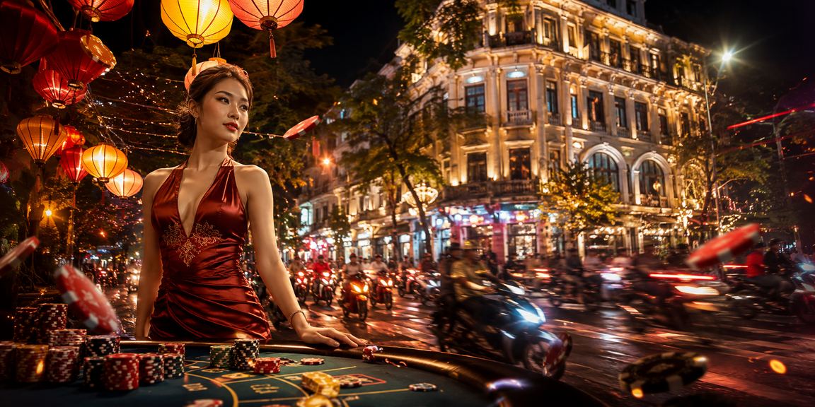Quầy xổ số về đêm tại chợ đêm Hà Nội với ánh đèn lung linh